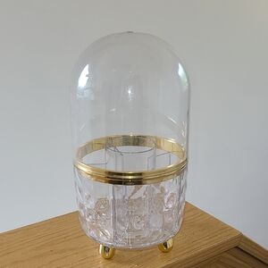 Make-up Carosel Clear Glass Dome with Gold Accents